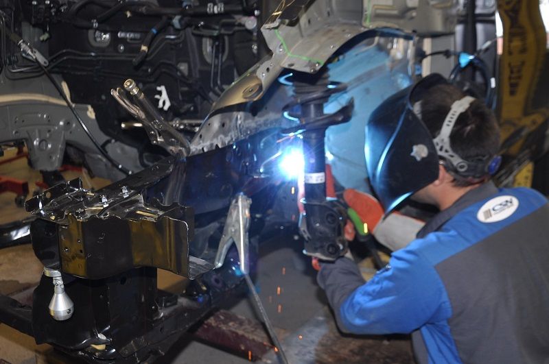 welding during build down at champlain auto body collision centre